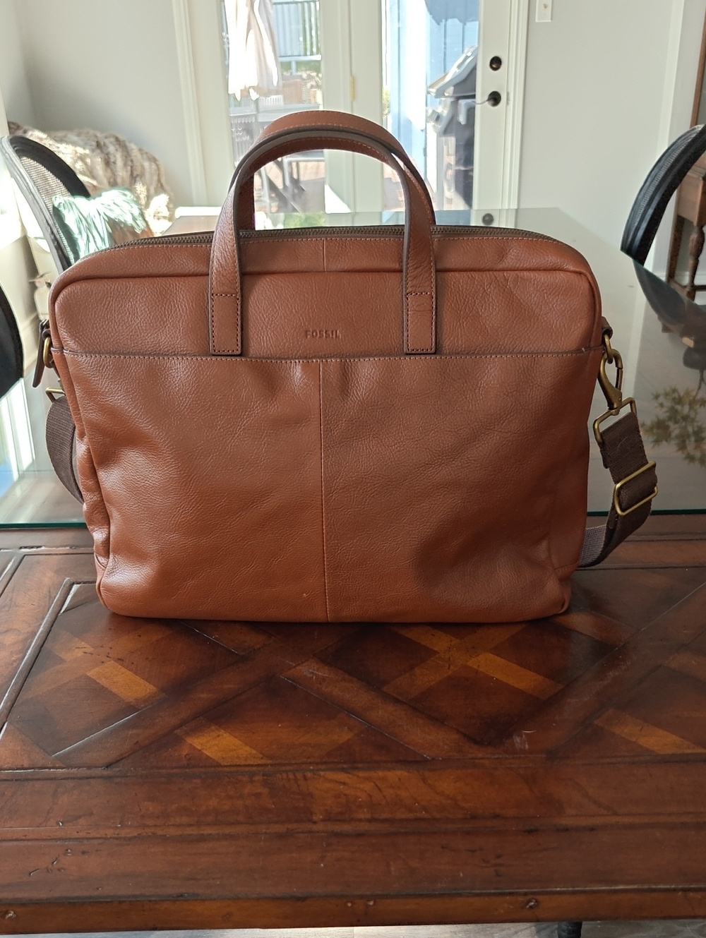 Fossil Cognac Leather Laptop Briefcase